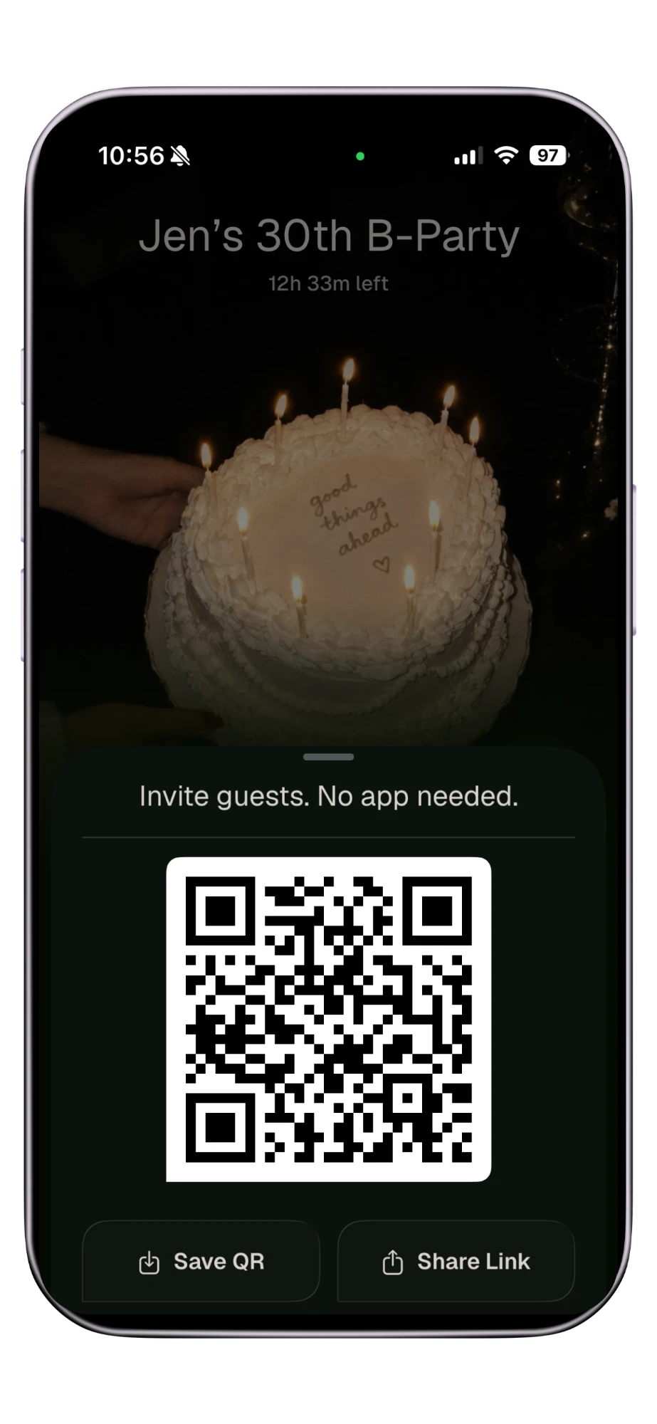 The invite screen with a QR code